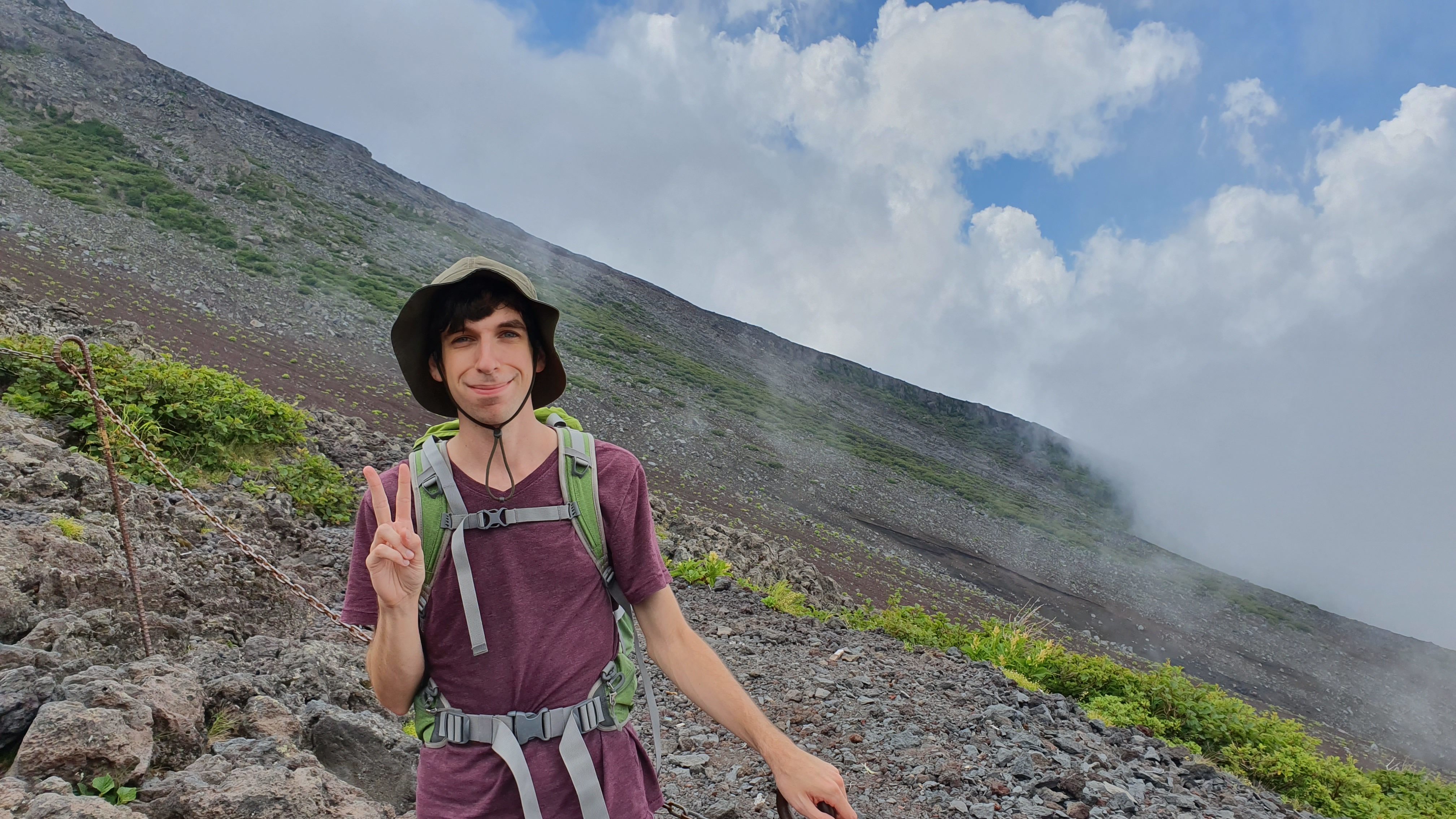 Hiker climbing Mt Fuji