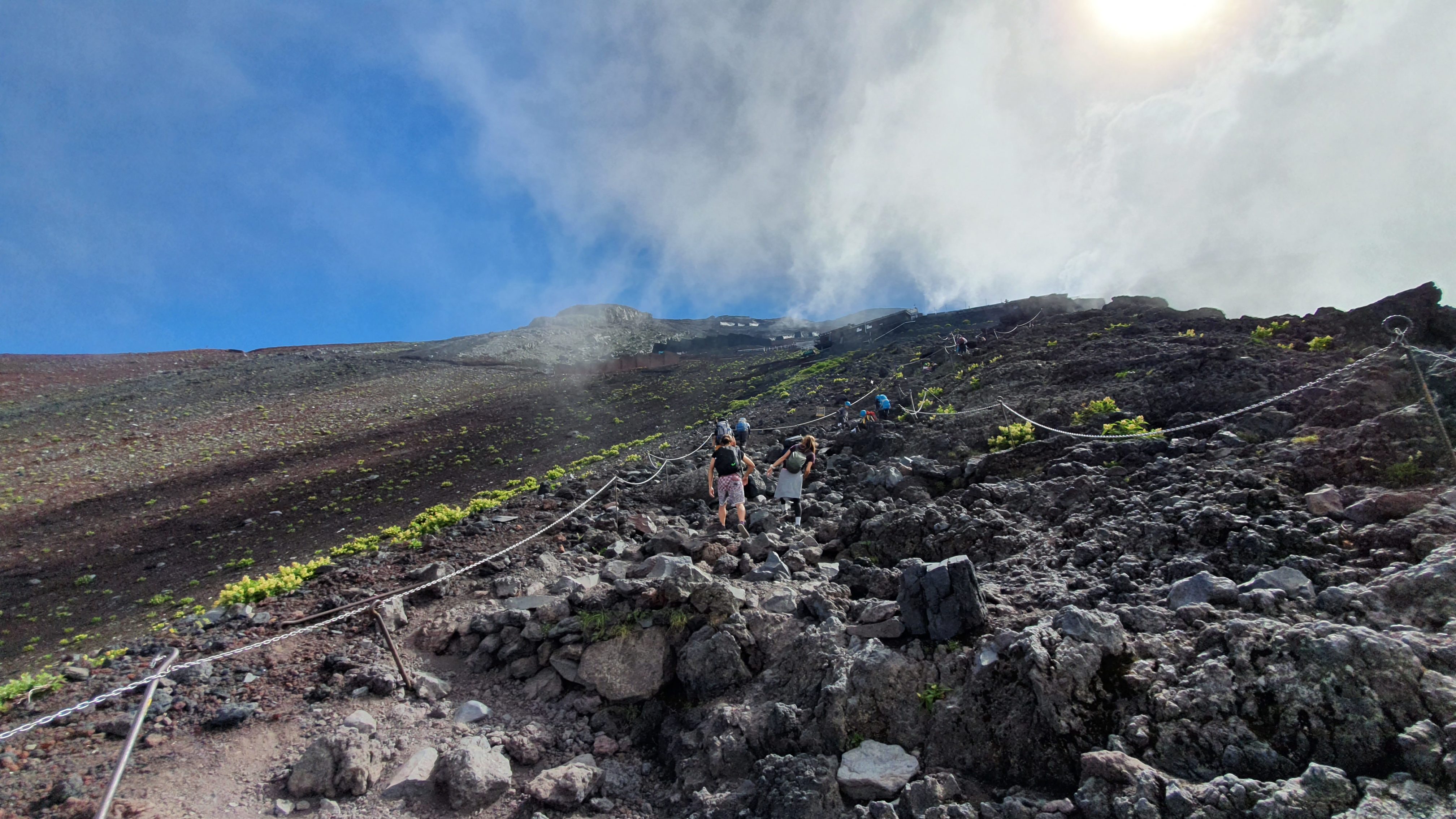 Hikers climbing Mt Fuji