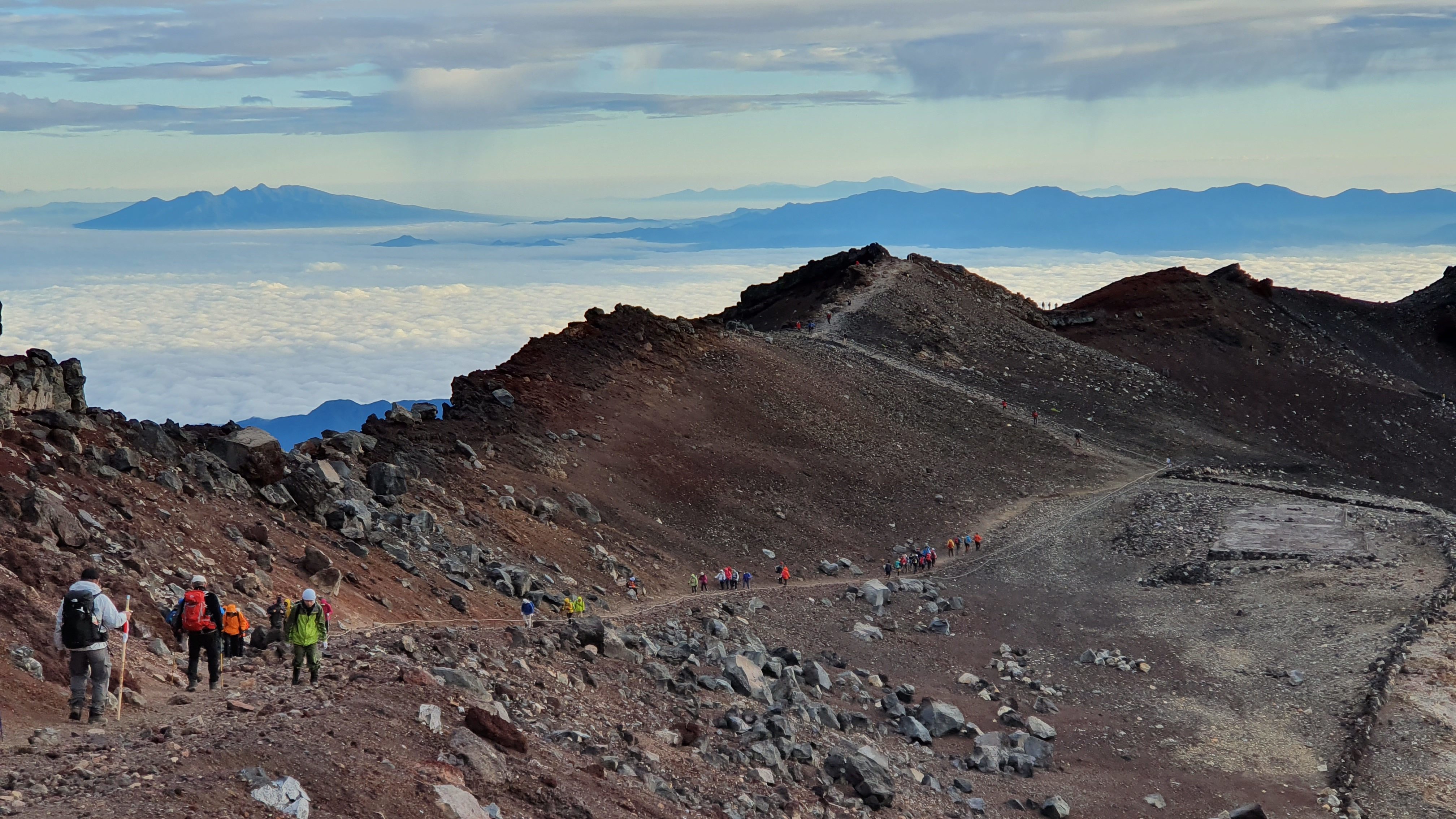 Hikers on Mt Fuji Crater Trail