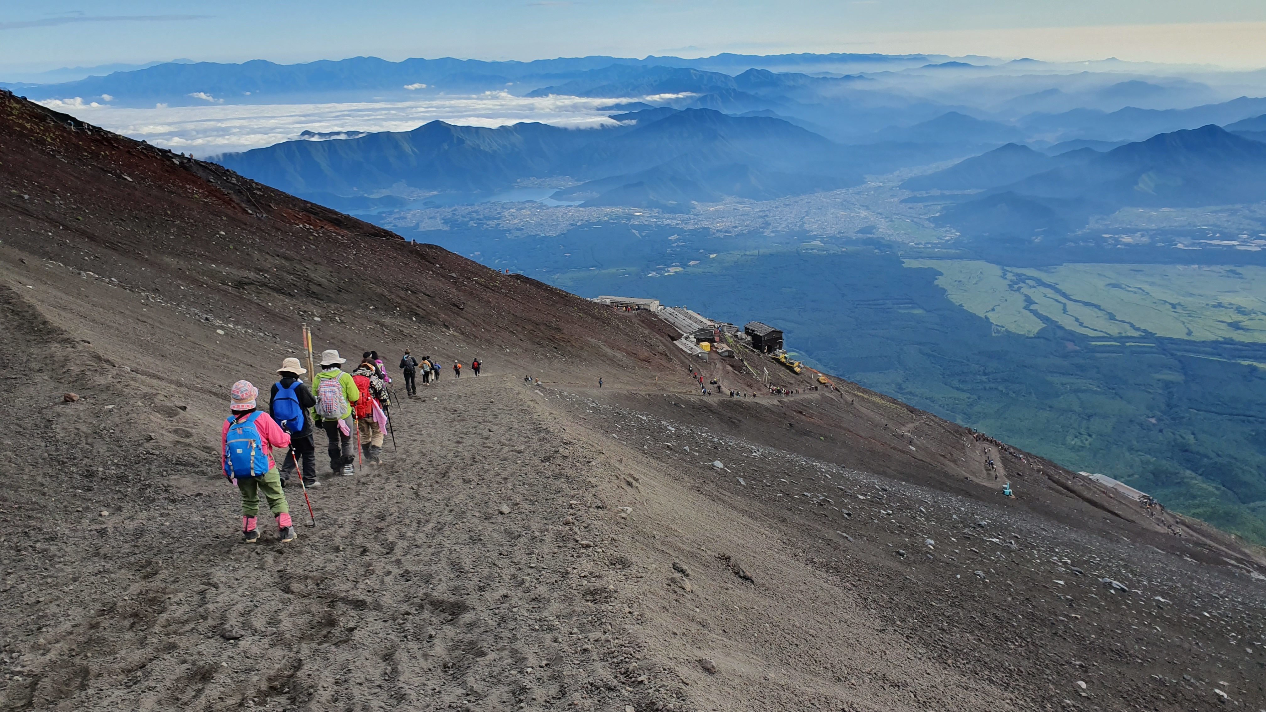 Climbers descending Mt Fuji