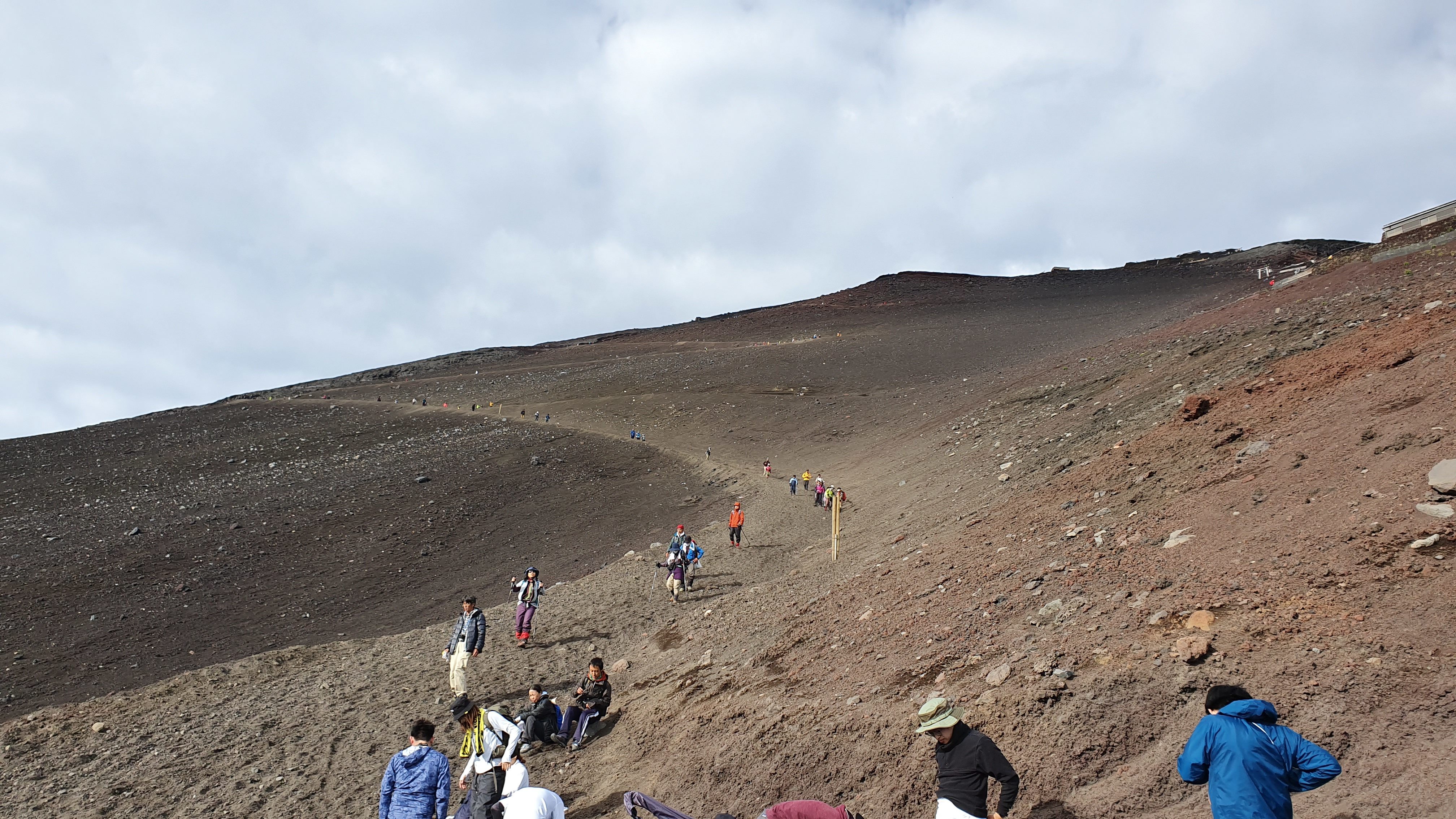 Climbers descending Mt Fuji