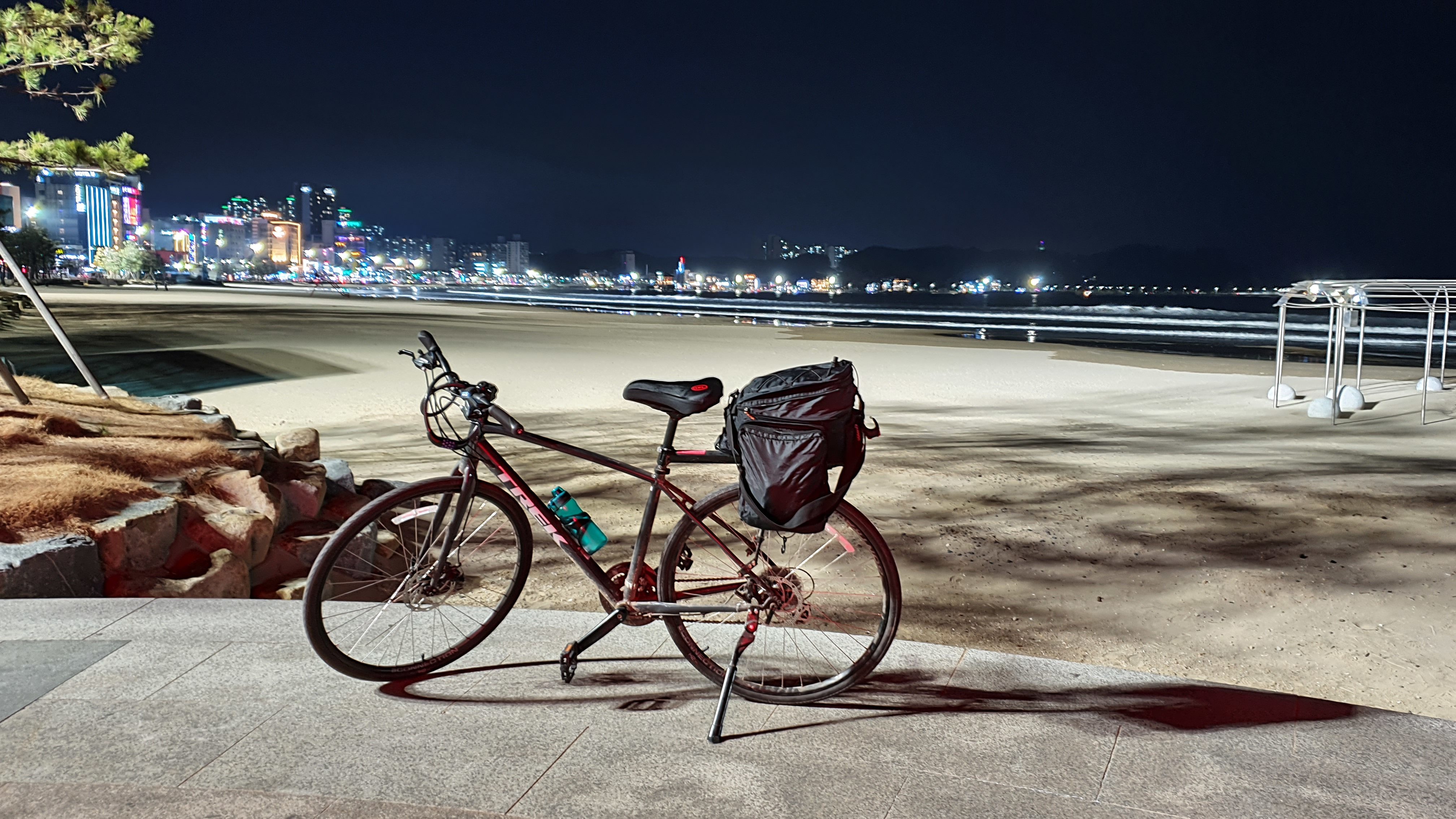 Bicycle on beach at night
